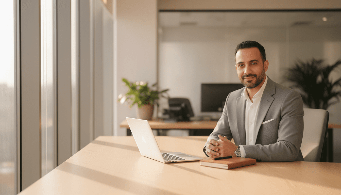 Mazen Zayed, founder of TrueLine Roofing Partners, in his Greenville office